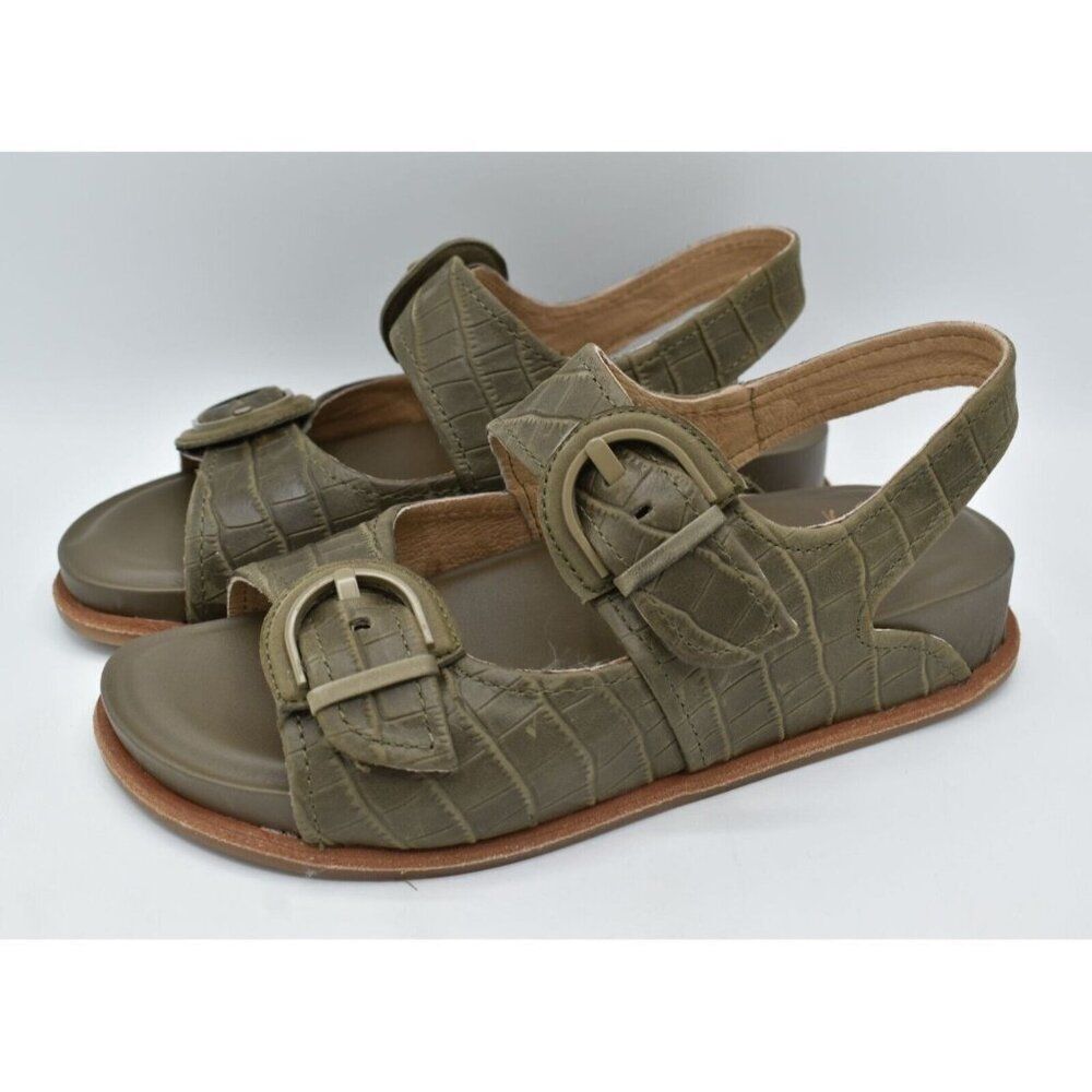 Sofft Womens Size 11‎ Adalia Olive Buckle Croc Embossed Suede Leather Sandals